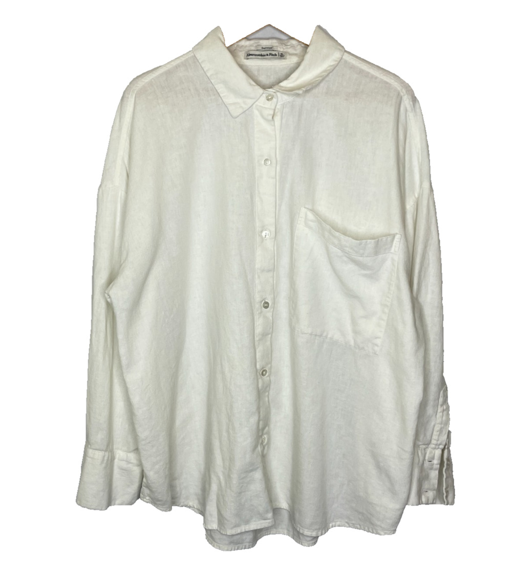 Men's XL Abercrombie & Fitch White Cotton Linen Oversized Button Down Shirt